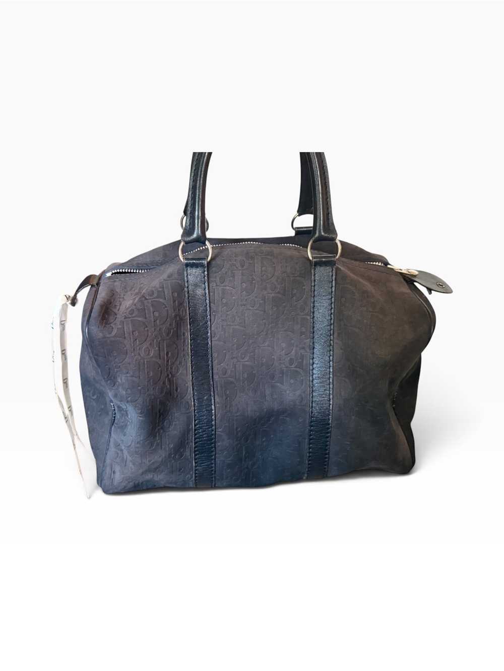 Dior Navy Embossed Canvas Boston Bag